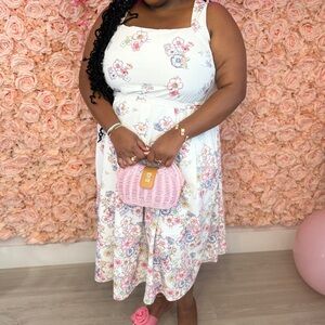 BloomChic Floral Midi Dress - White and Pink